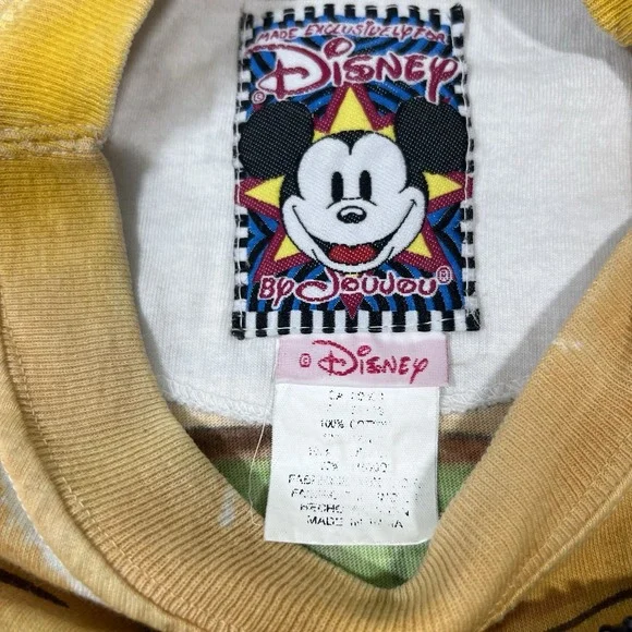 Vintage Disney Sequin Shirt LG Yellow Mickey All Over Print By Joujou Holiday - Picture 6 of 10